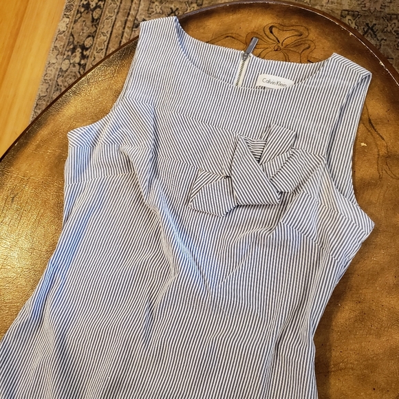 Calvin Klein Seersucker Bow Dress Size 4 - Picture 3 of 11